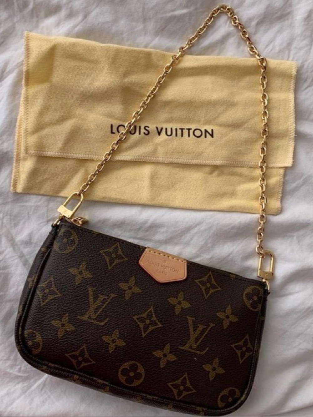 Louis Vuitton Monogram Mini Pochette in Brown with Gold Chain
